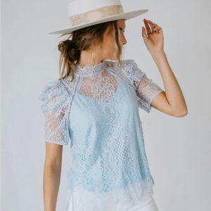 Lauriebelles sky blue lace top with tank underneath